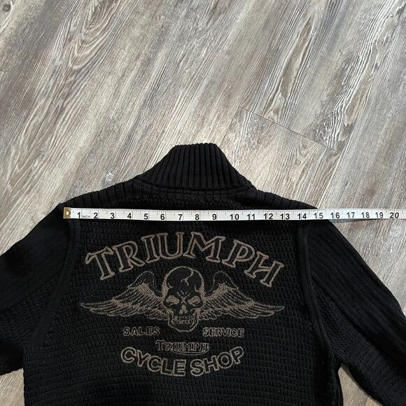 Lucky Brand “Triumph Motorcycles” Black Full Zip Knit Sweater Men’s S - Picture 6 of 10